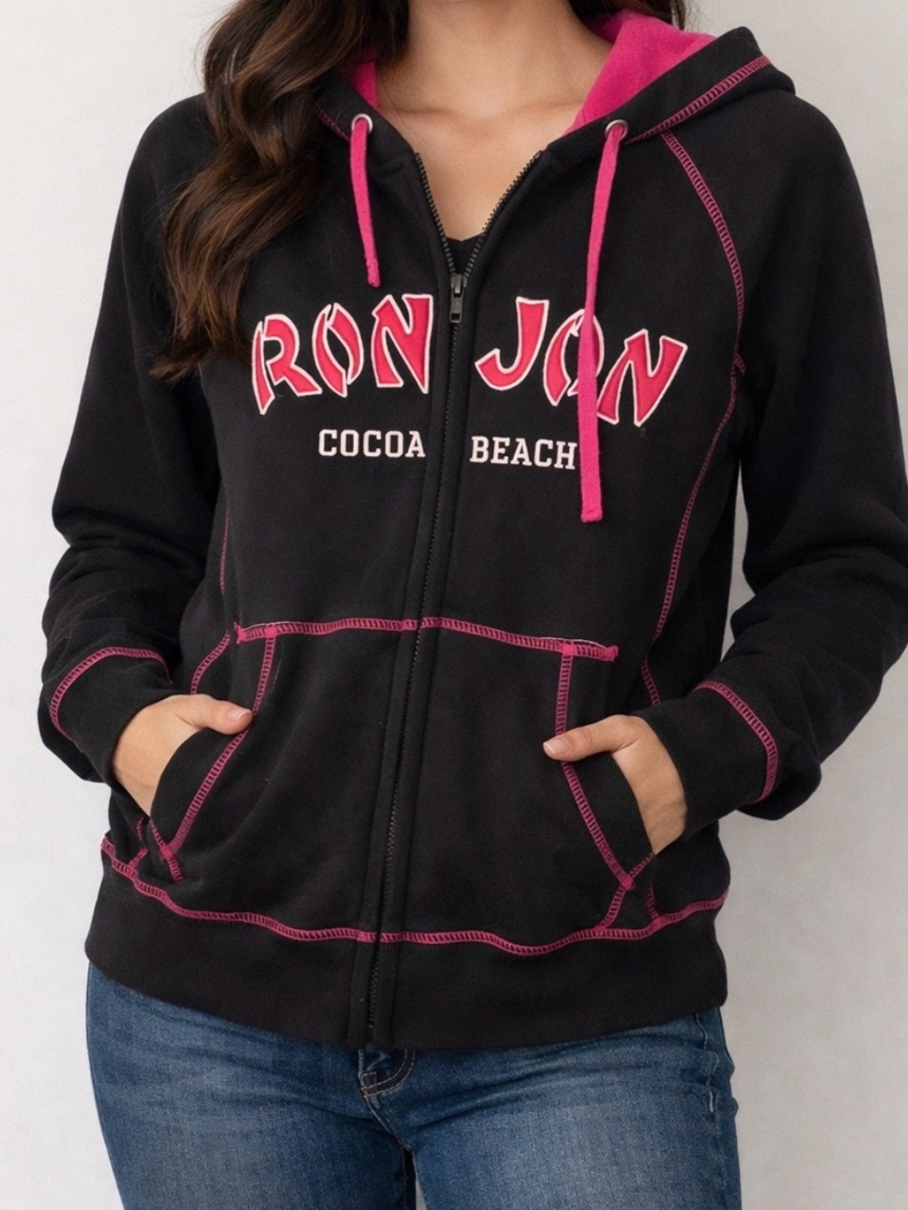Ron Jon Surf shop Black & Pink Zip-Up Hoodie, practically new! Worn/wash 1